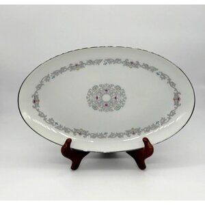 Vintage Towne Fine China Medallion Pattern 12" x 9" Oval Platter W/Platinum Trim
